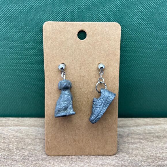 Upcycled Game Piece Earring-Hypoallergenic-Whimsy Dangle, Eco-Friendly, Handmade - Picture 1 of 7